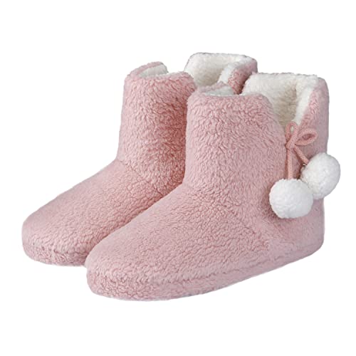 Sleepdown Womens Ladies Teddy Fleece Bootie Slippers Fluffy Plush Comfy Soft Cosy Slipper Warm Indoor Mens Unisex House Shoes Pom Pom