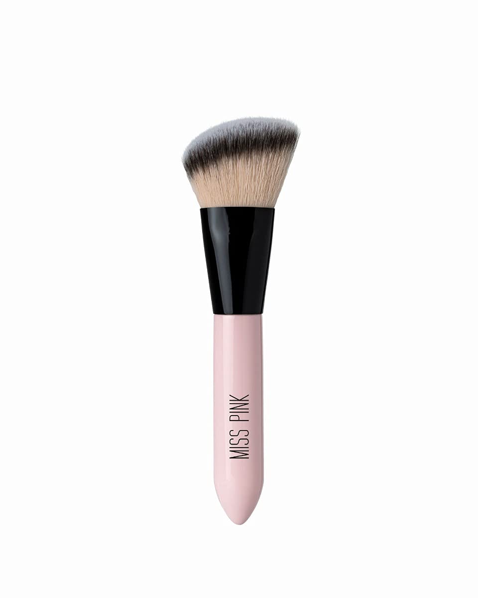 Miss Pink Beveled Round Makeup Brush No. 17 - Pefect for Blush Application Colour Correction & Highlighting, Black