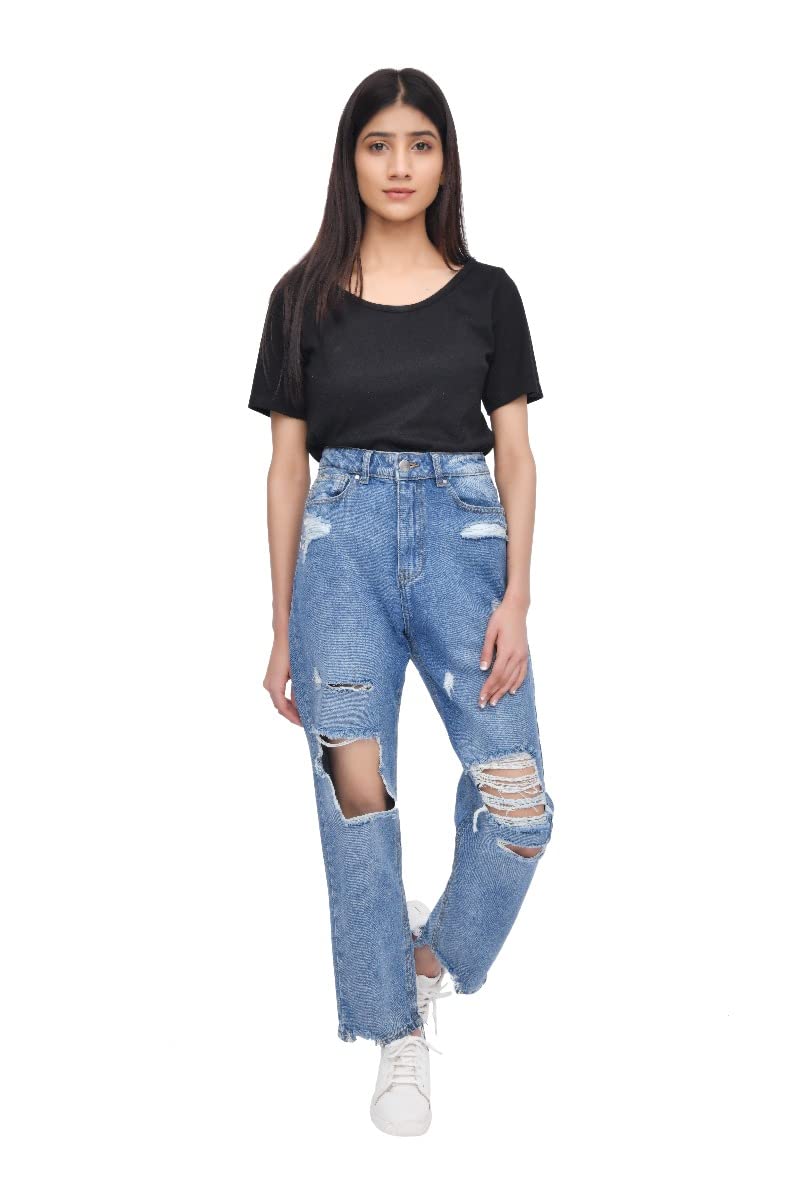 Torn Hem, Ripped - Mom Jeans