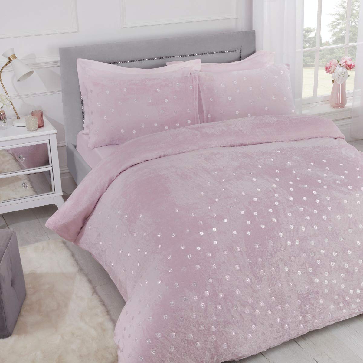 Polka Dot Foil Fleece - Duvet Cover & Pillowcase Set