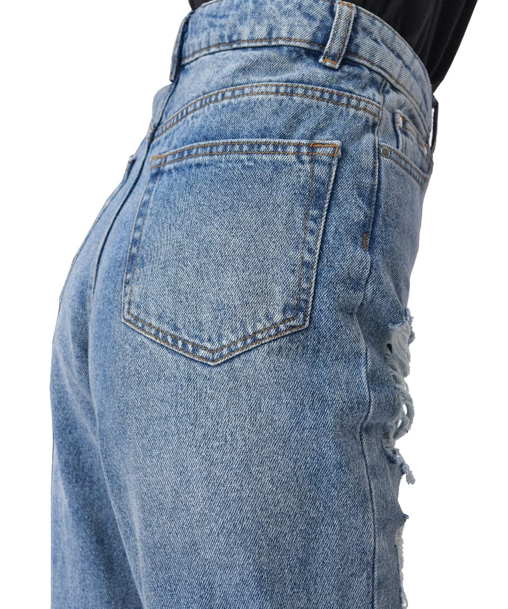 Multi Rip, High Waisted - Mom Jean