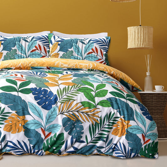 Tropical Jungle Leaves - Reversible Duvet Cover & Pillowcase Set