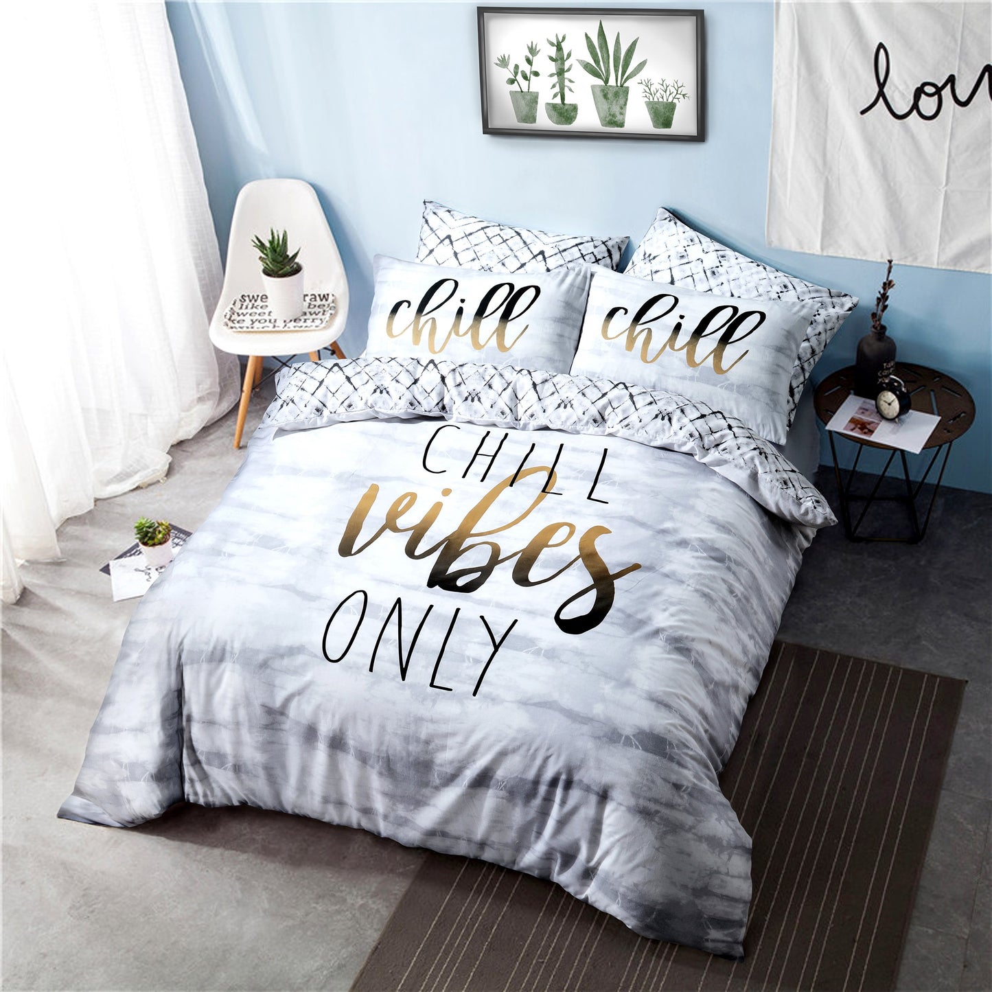 "Chill Vibes Only" - Reversible Duvet Cover & Pillowcase Set