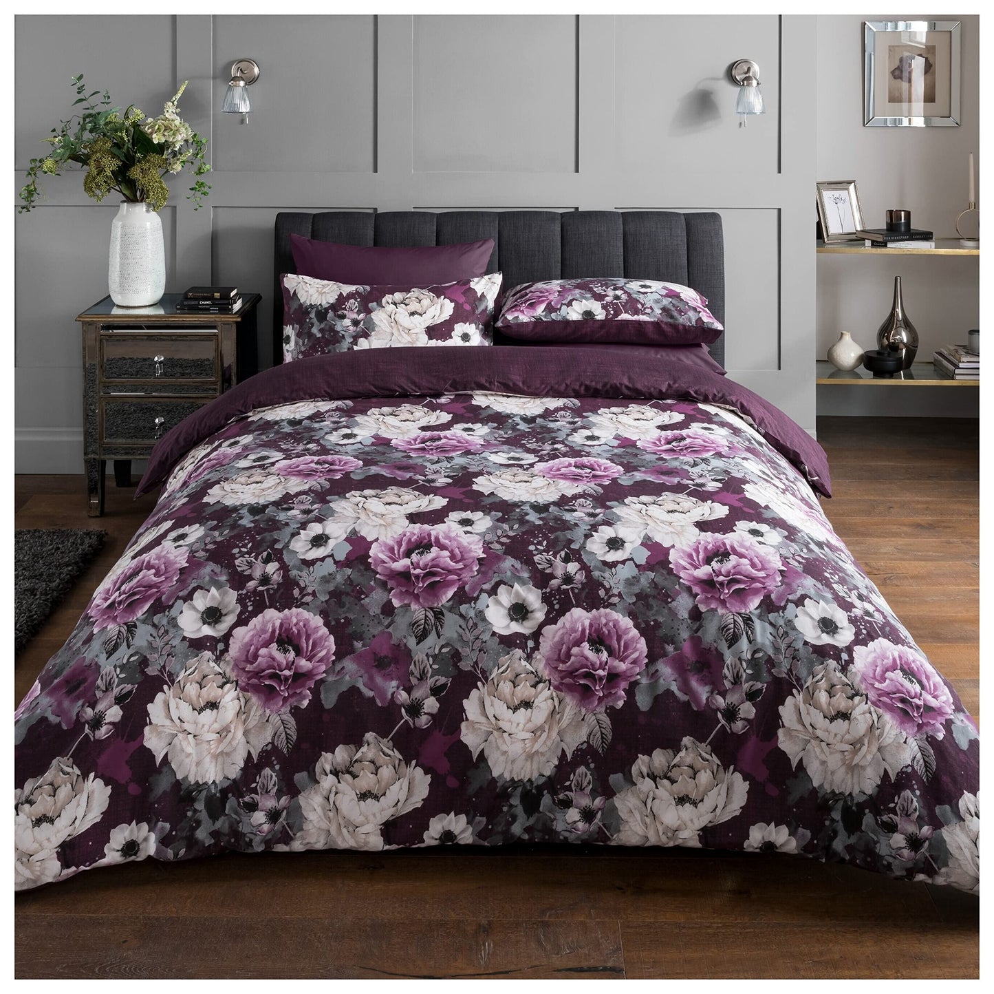 Inky Floral - Reversible Duvet Cover & Pillowcase Set
