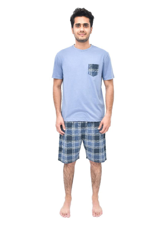 Sleepdown Mens Pyjamas 2 Piece Short Sleeve T-Shirt & Check Short Set Top Bottoms Loungwear Nightwear