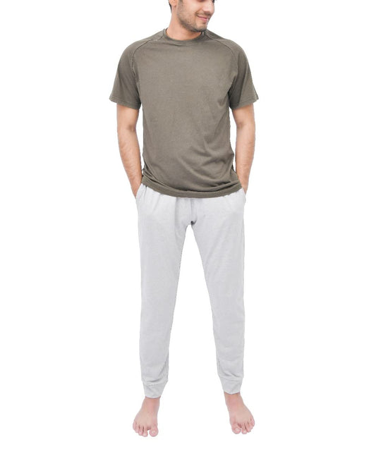 Sleepdown Mens 2 Piece Raglan Short Sleeve T-Shirt & Wide Leg Bottom Pyjama Set Loungwear Nightwear Top And Bottoms PJ