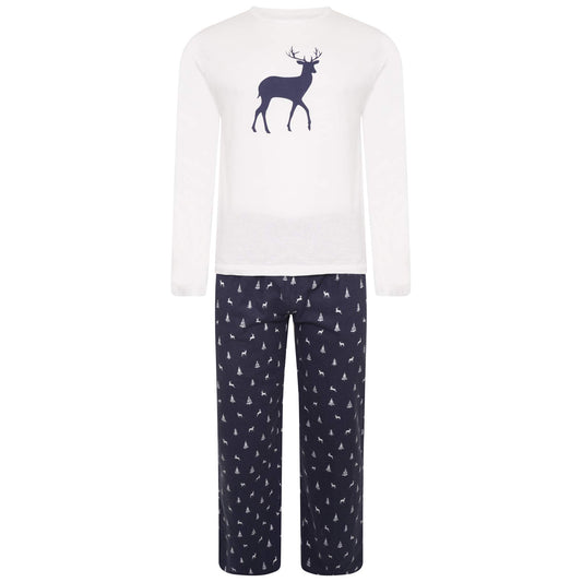 Sleepdown Mens Pyjamas Set Stag 2 Piece Loungewear Nightwear Long Sleeve Top & Bottoms PJ 100% Cotton Soft Cosy