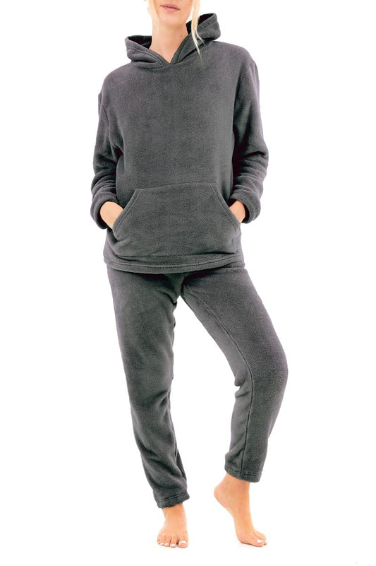 Sleepdown Womens Ladies 2 Piece Coral Fleece Hoodie And Jogger Set Warm Cosy Soft Loungewear