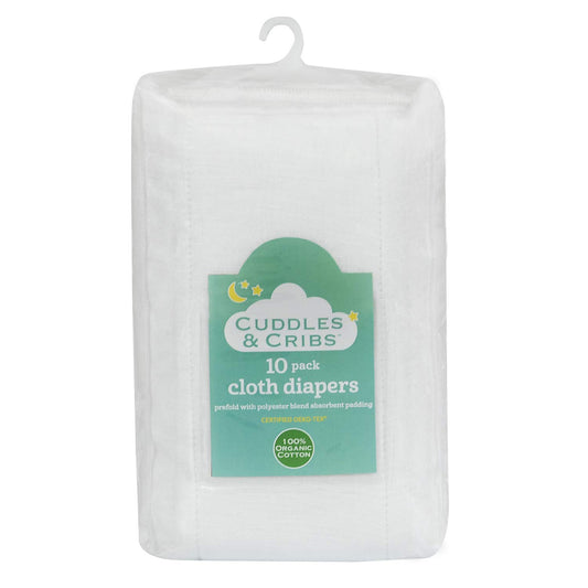 Cuddles & Cribs Organic Cotton Cloth Diapers/Burp Cloth - 10 Count, Padded 20 X 14 Each