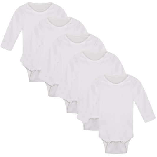 Baby Unisex Body Suit Long Sleeves - White - Pack of 5