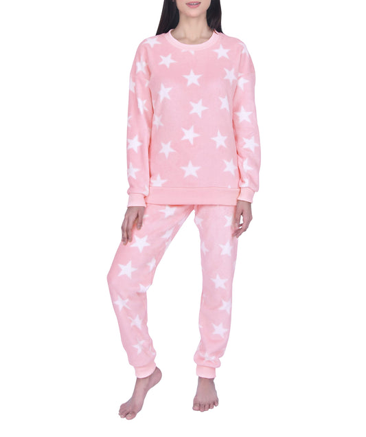 Sleepdown Womens Ladies Luxury Star Super Soft Plush Fleece Pyjama Set Warm Cosy Soft Loungewear Nightwear
