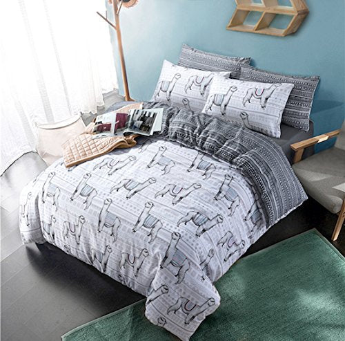 Sleep Down Llamas Animal print Reversible Quilt Duvet Cover Set Easy C ...