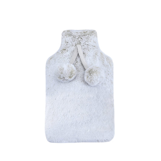 Sleepdown Faux Fur Rabbit Hot Water Bottle Bag Pom Pom with Soft Cosy Fluffy Cover for Neck Back Shoulder Pain Relief Large 2 Litre