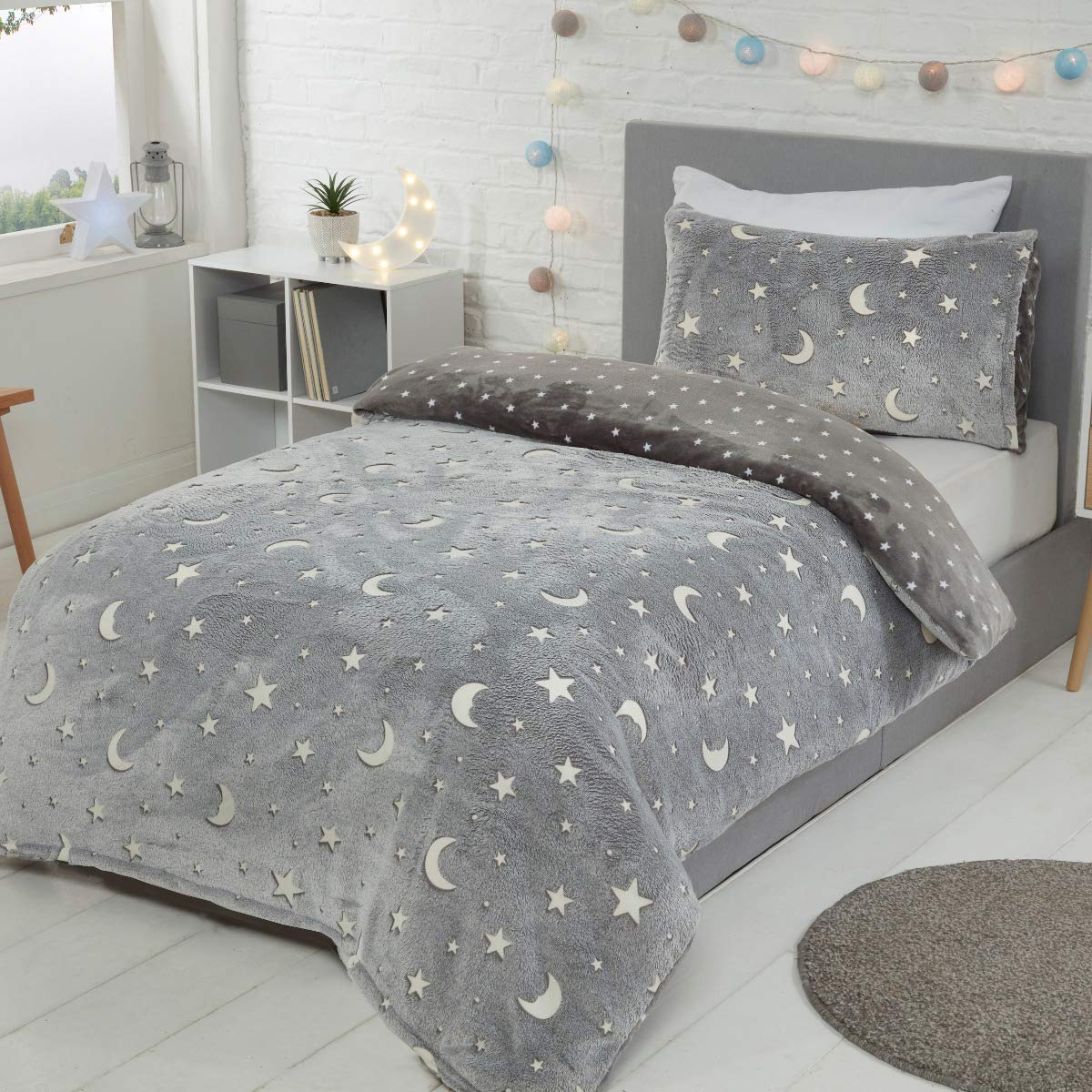 Moons & Stars Glow In The Dark - Fleece Duvet Cover & Pillowcase Set