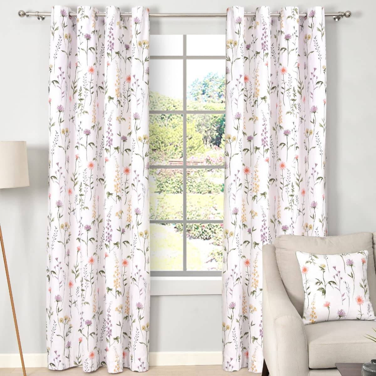 Meadow Floral Stem - Printed Eyelet Curtains