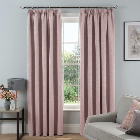 Textured Red Rib Weave - Pencil Pleat Blackout Lined Curtains