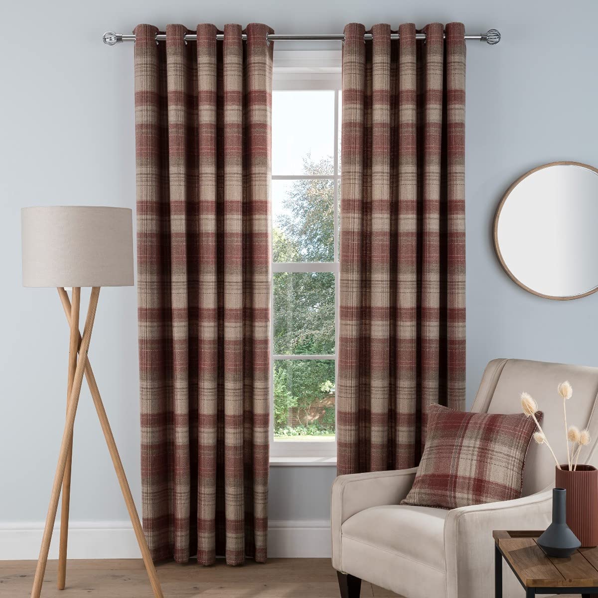 Woven Brushed Check - Eyelet Lined Curtains