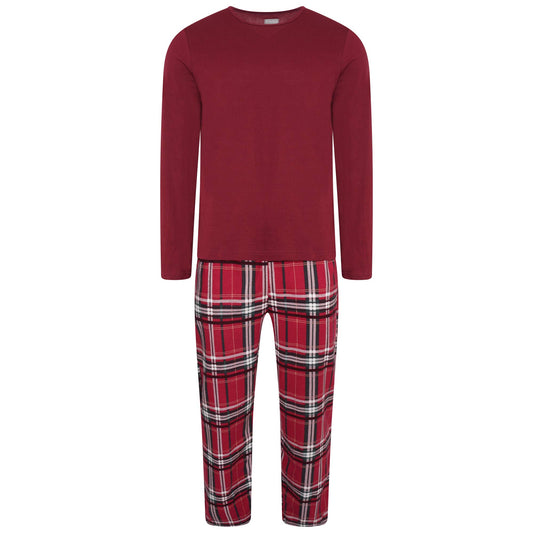 Sleepdown Mens Pyjamas Set Check Tartan 2 Piece Loungewear Nightwear Long Sleeve Top & Bottoms 100% Cotton Soft Cosy