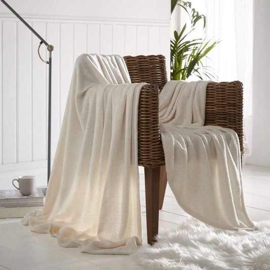 Sleepdown Warm & Soft 100% polyester Sparkle Cream Throw/Blanket for Sofa,Bed & Arm Chair 130cm x 170cm