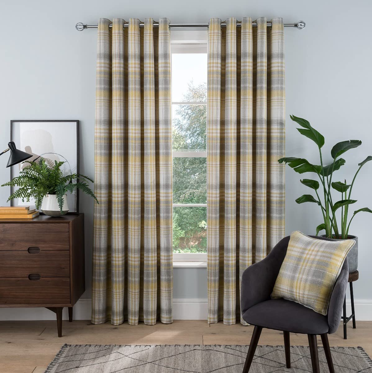 Woven Brushed Check - Eyelet Lined Curtains