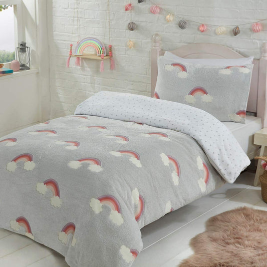 Sleepdown Rainbow Glow In The Dark - Fleece Duvet Cover & Pillowcase Set