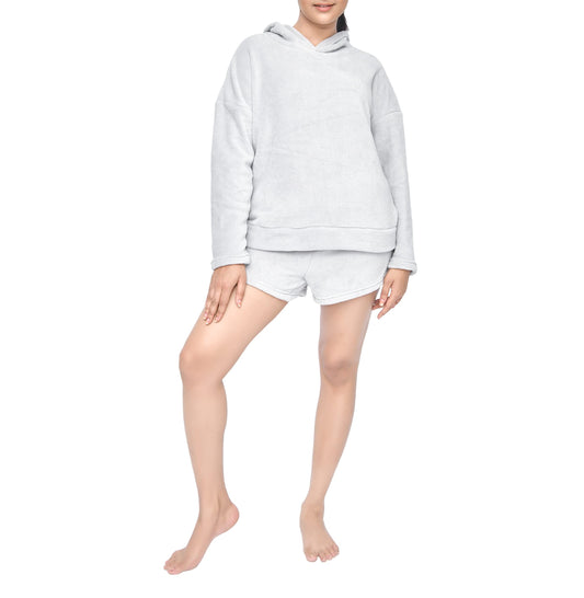 Sleepdown Womens Ladies Luxury 2 Piece Coral Fleece Hoodie And Short Set Cosy Loungewear