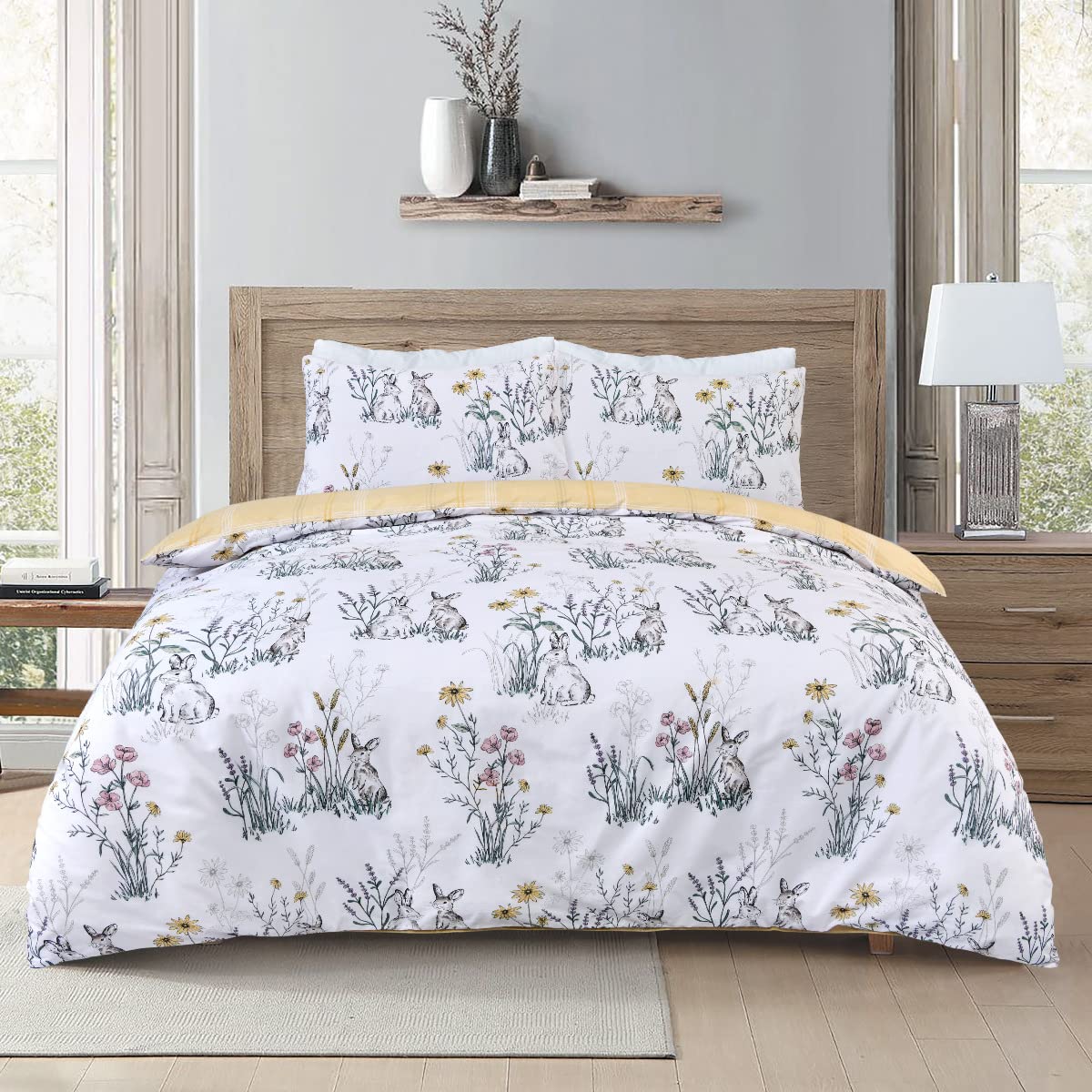 Rabbit Meadow Floral - Reversible Duvet Cover & Pillow Case Set