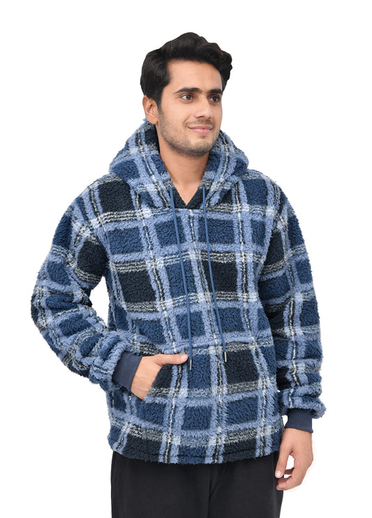 Sleepdown Mens Luxury Check Fleece Teddy Borg Hoodie Warm Cosy Soft Loungewear