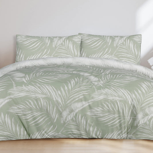 Sketched Palm Leaves - Reversible Duvet Cover & Pillowcase Set