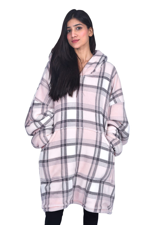 Sleepdown Unisex Mens Womens Check Plush Teddy Fleece Borg Lined Blanket Hoodie Warm Cosy Soft Loungewear
