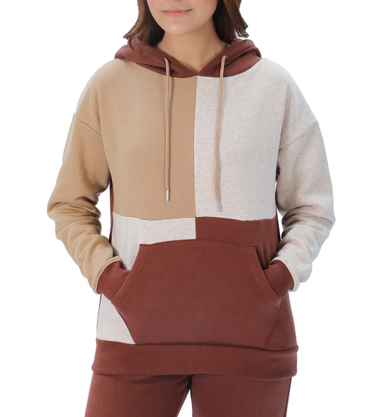M17 Womens Ladies Plain Patchwork Hoodie Pullover Hoody Soft Casual Hooded Sweatshirt Top Long Sleeve Jacket Jumper