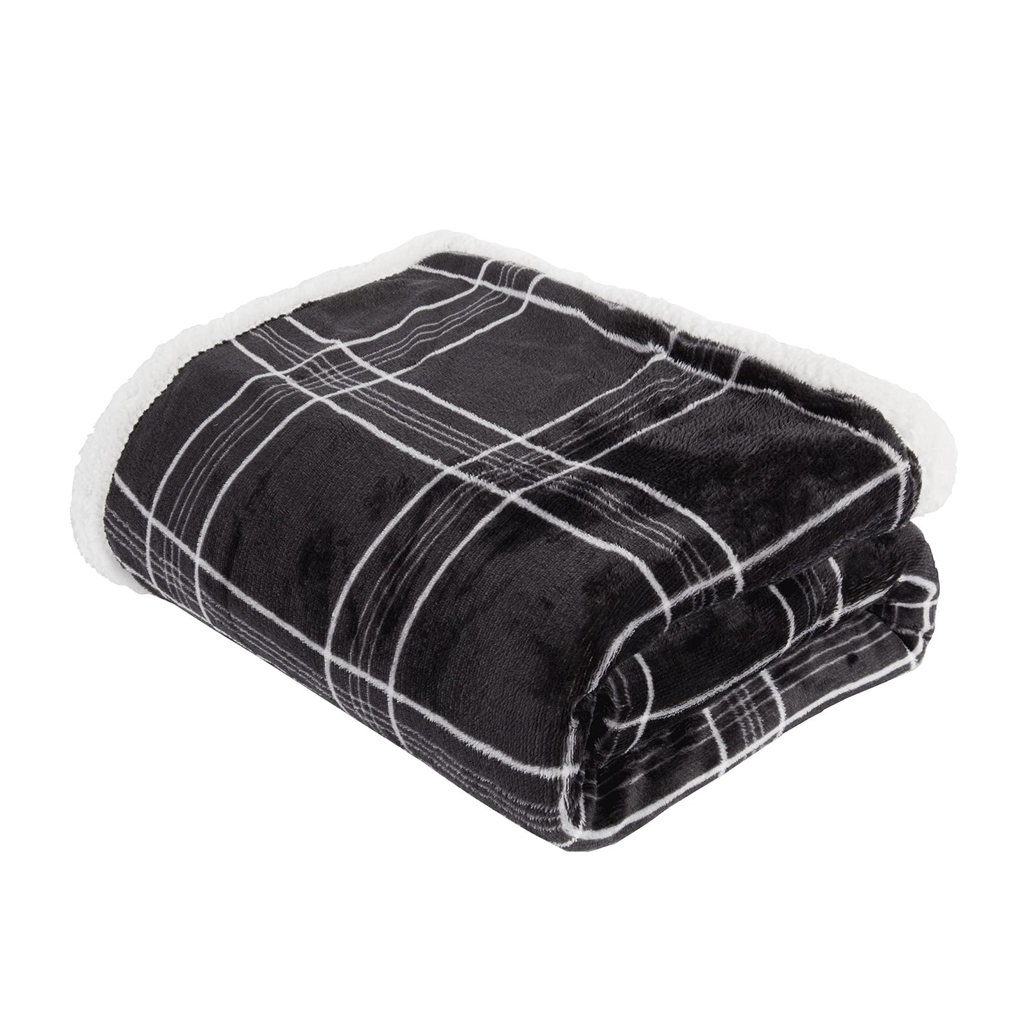 Sleepdown Luxury Check Printed Flannel Fleece Throw Over Sofa Super Soft Warm Cosy Bed Blanket Bedspread With Sherpa Reverse