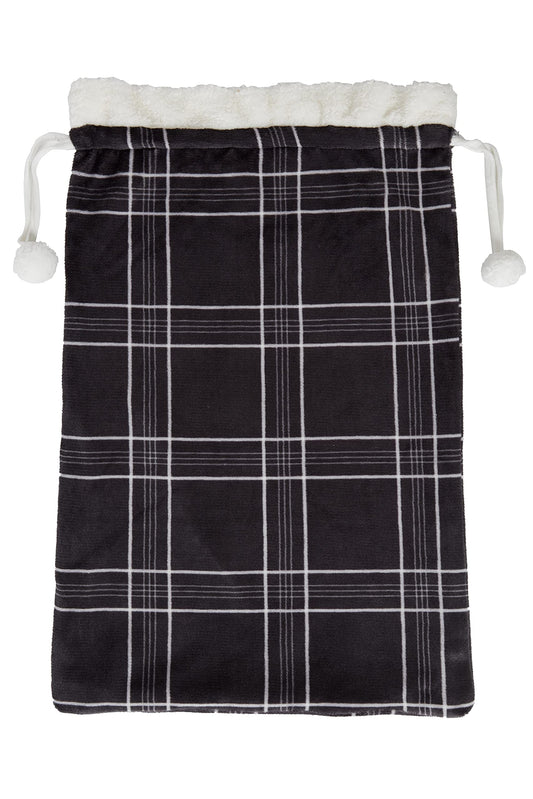Sleepdown Printed Check Fleece With Sherpa Christmas Sack With Pompom - 68 x 50cm