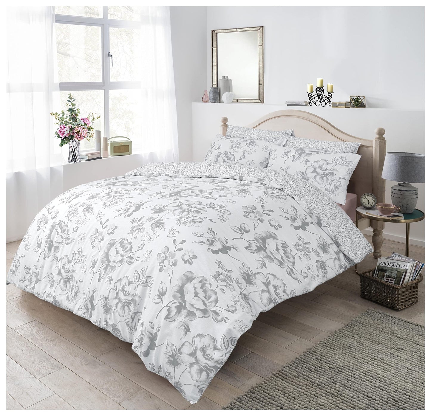 Monochrome Floral - Reversible Duvet Cover & Pillowcase Set