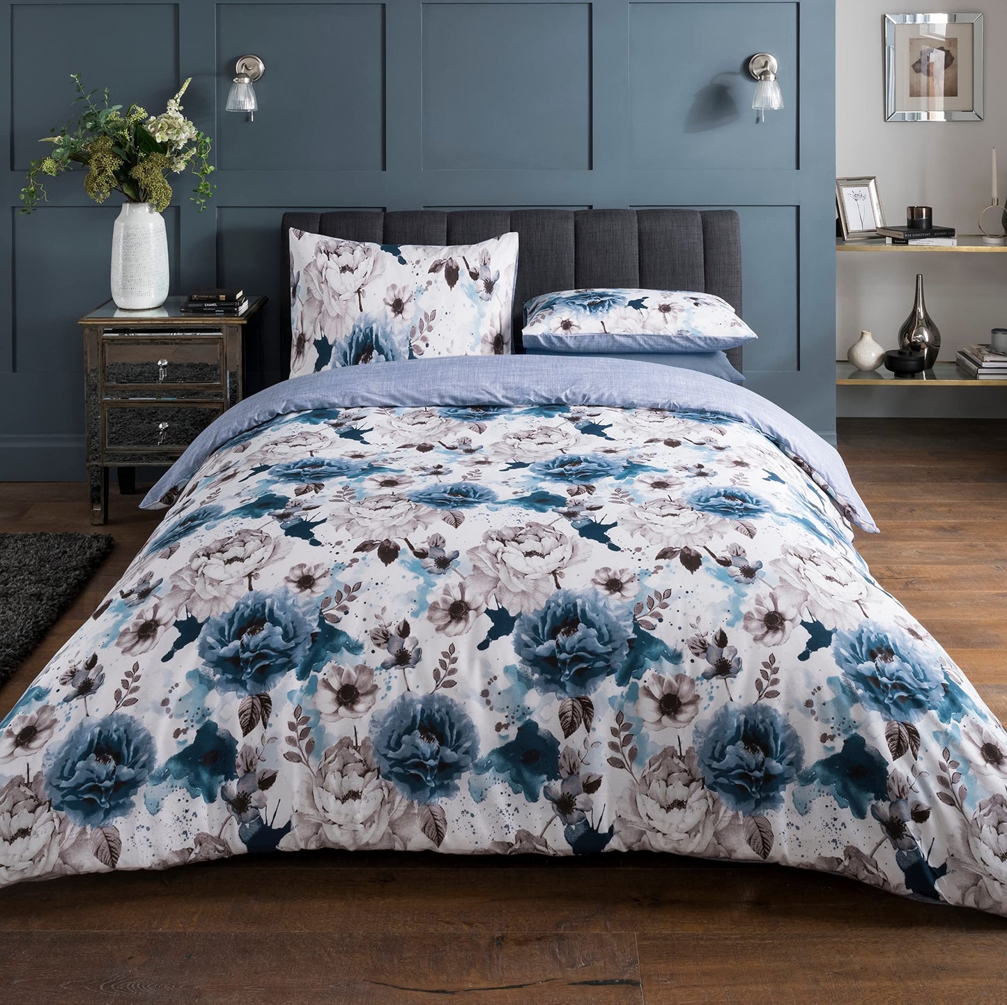 Inky Floral - Reversible Duvet Cover & Pillowcase Set