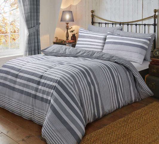 Flannel Stripe - Brushed Cotton Duvet Cover & Pillowcase Set