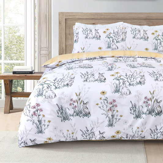 Rabbit Meadow Floral - Reversible Duvet Cover & Pillow Case Set