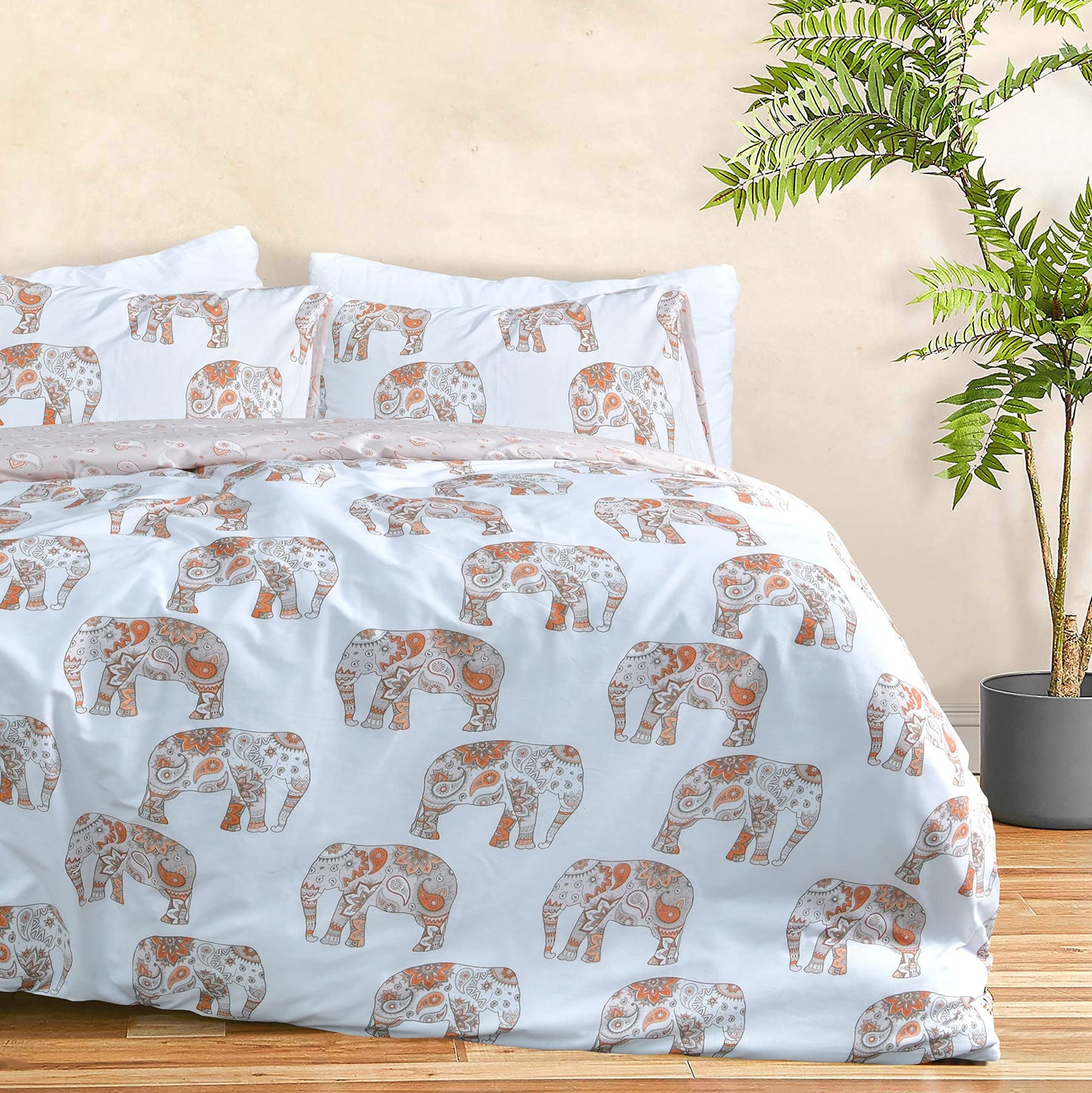 Elephant Paisley - Reversible Duvet Cover & Pillowcase Set - Rust
