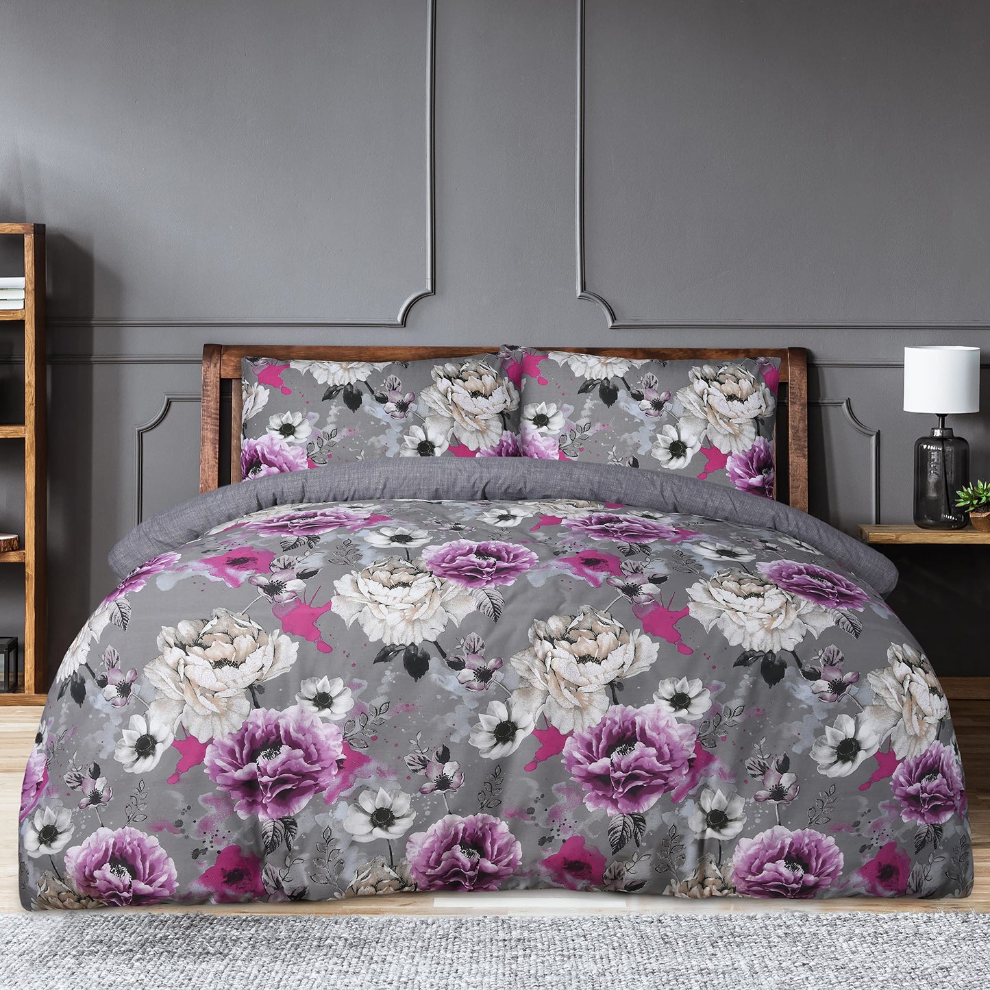 Inky Floral - Reversible Duvet Cover & Pillowcase Set